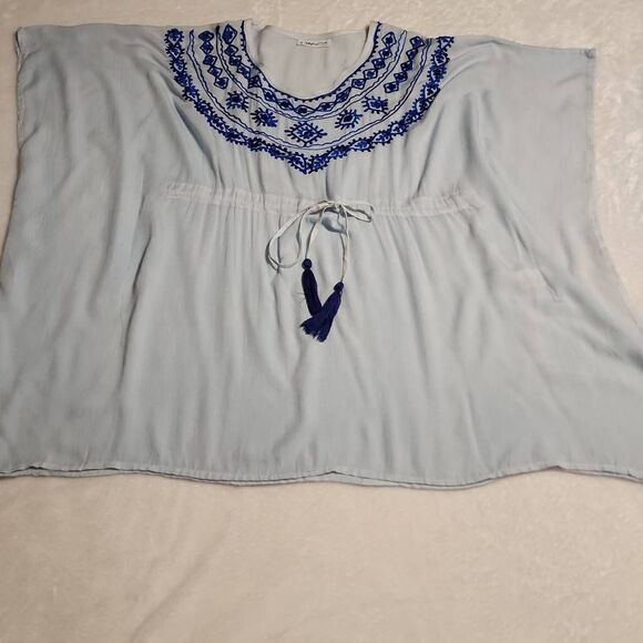 Saltylemon Womens One Size Fits All Light Blue With Embroidery Beach Cover Up Dr - Picture 1 of 9